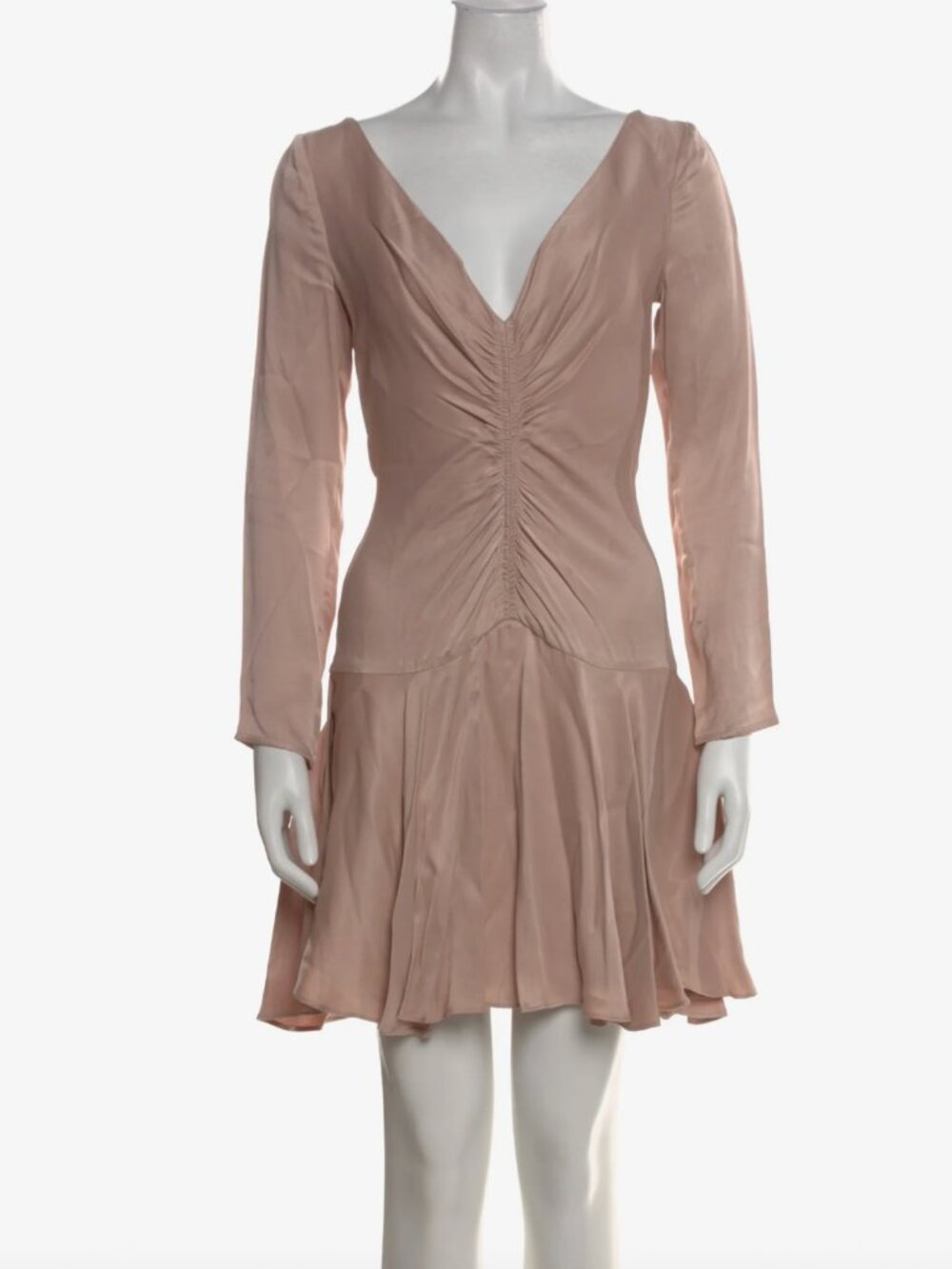 Zimmermann Long-Sleeve Ruched V-Neck Dress in Blush Pink Zimmermann sz 1 US sz 6